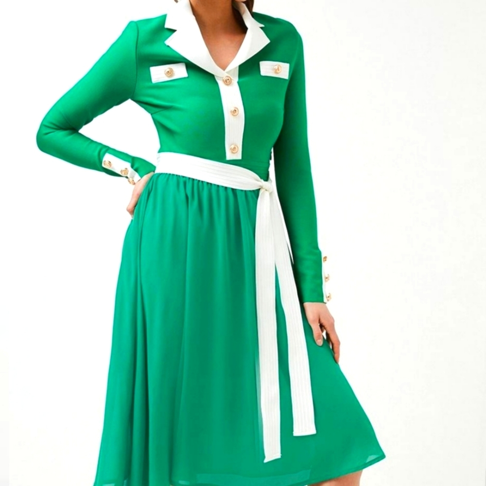 Karen Millen Emerald Green and Ivory Midi Dress